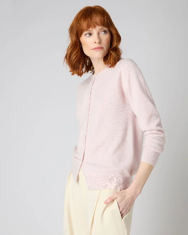 Women's Olivia Round Neck Cashmere Cardigan Quartz Pink Chenille Blend Fleece Blend Nylon Blend