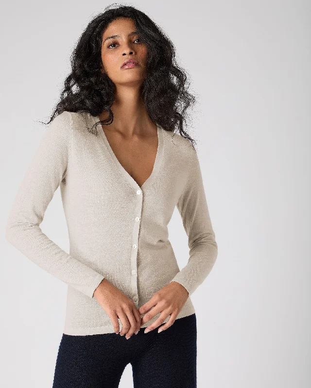 Women's Mia Superfine Cashmere V Neck Cardigan Sandstone Brown Handmade Hand-knitted Hand-woven