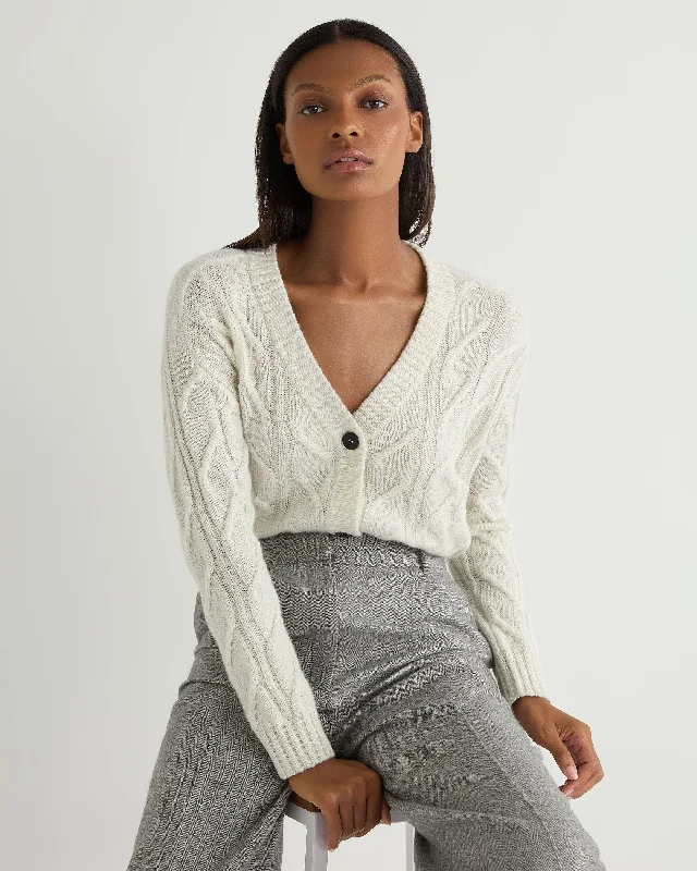Women's V Neck Cable Cashmere Cardigan With Lurex Snow Grey Sparkle Cable Knit Ribbed Knit Lace Knit Women's V Neck Cable Cashmere Cardigan With Lurex Snow Grey Sparkle Cable Knit Ribbed Knit Lace Knit