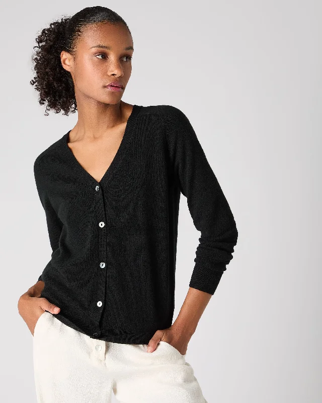 Women's Lara V Neck Cashmere Cardigan Black Transparent Opaque Sheer