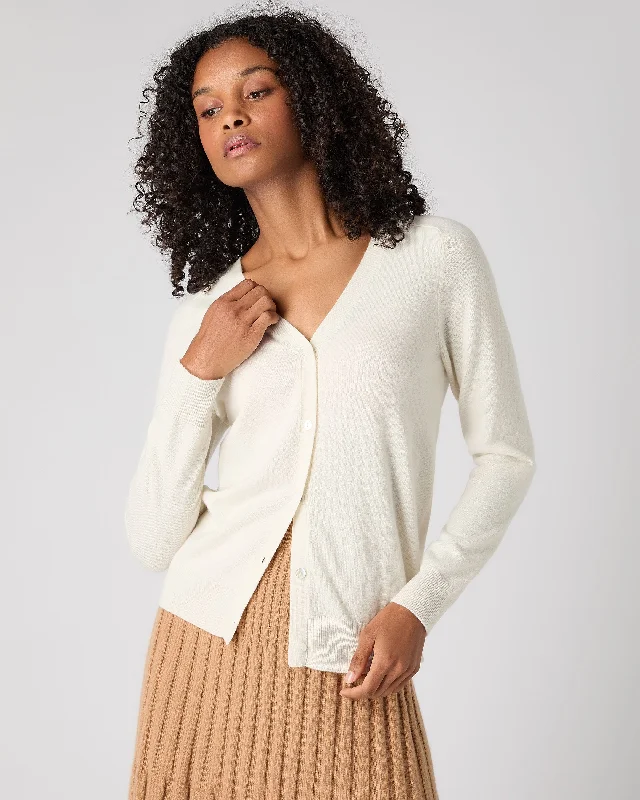 Women's Lara V Neck Cashmere Cardigan New Ivory White Bright Pastel Dark