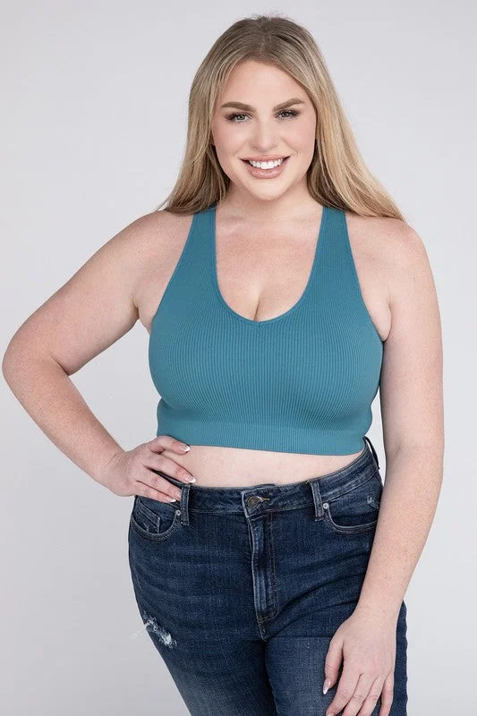ZENANA Plus Ribbed Cropped Racerback Tank Top crew neck tank