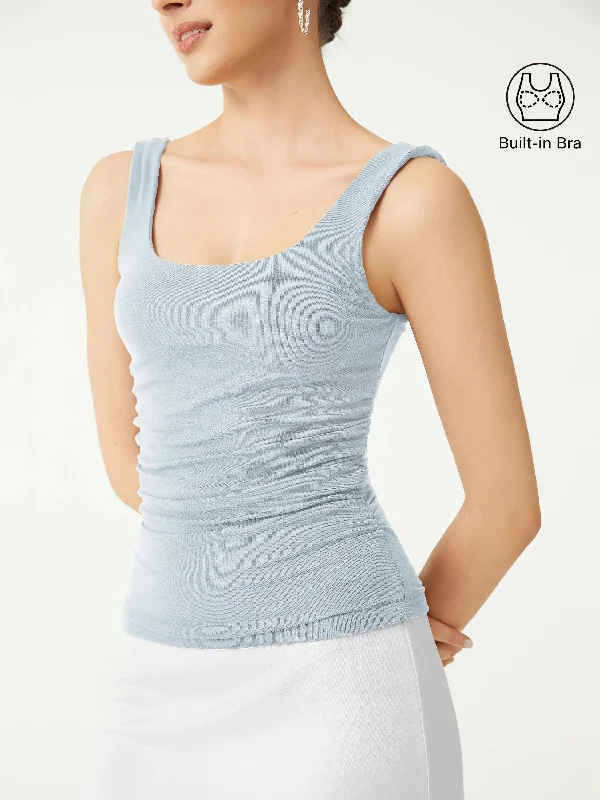 Ruched Sides Square Brami Tank Top-Hip Length trendy tank top