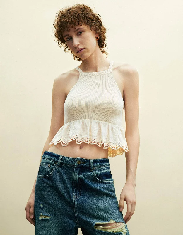 Halter Neck Knitted Skinny Tank Top stretchy tank top