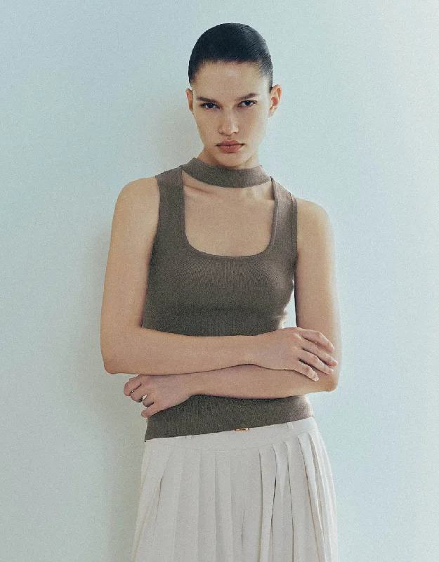 Keyhole Neck Knitted Tank Top soft pink tank