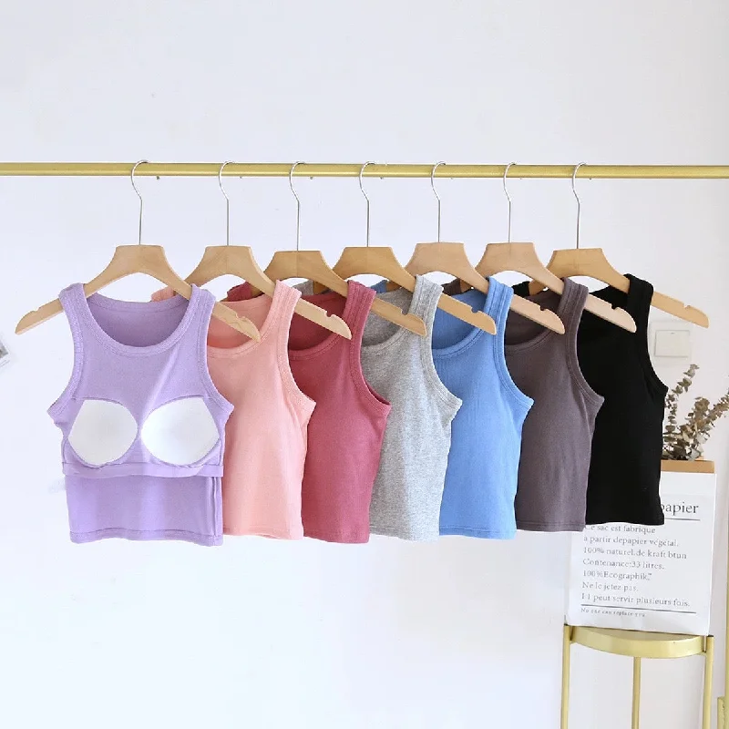Luked Tank Tops with Inbuilt Bra cropped tank top