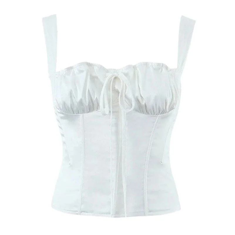 Luxury Bow Trim Sweetheart Suspender Strap Satin Crop Corset Tank Top gym tank top