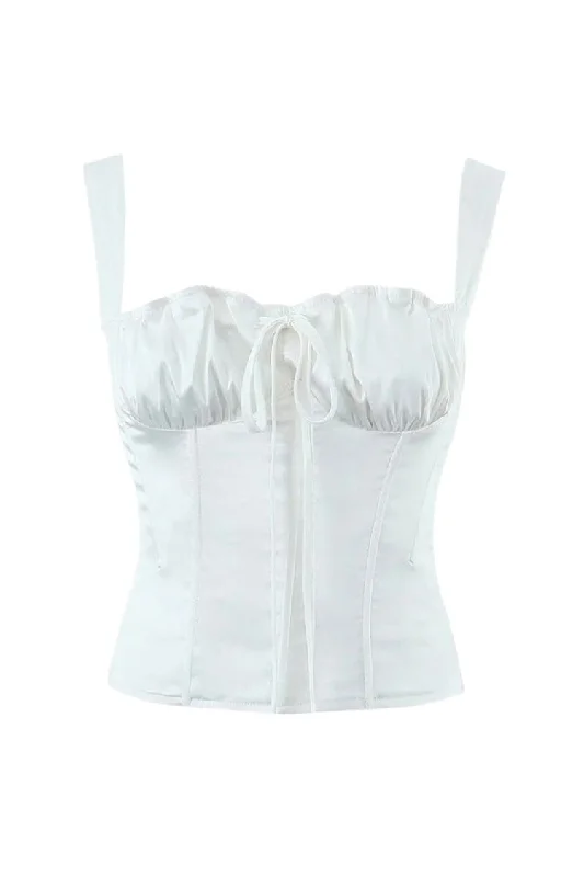 Silky Satin Bow Tie Ruched Bustier Suspender Strap Corset Crop Tank Top soft tank top