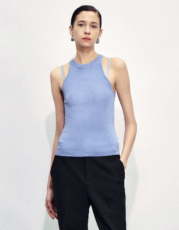 Skinny Crew Neck Knitted Tank Top casual tank top