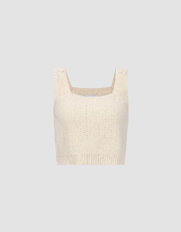 Square-cut Collar Knitted Tank Top metallic tank top