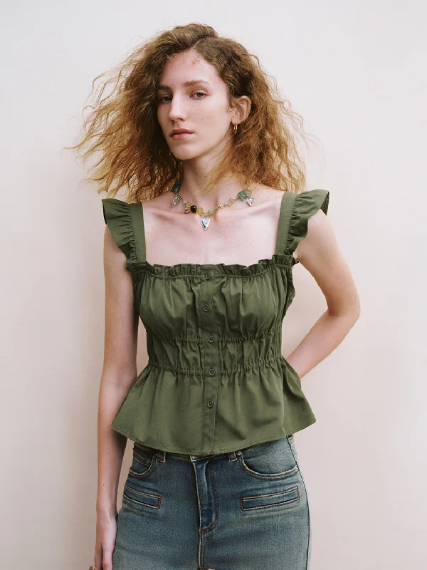 Square-cut Collar Mid-Length Camis & Cami Tops beige tank top