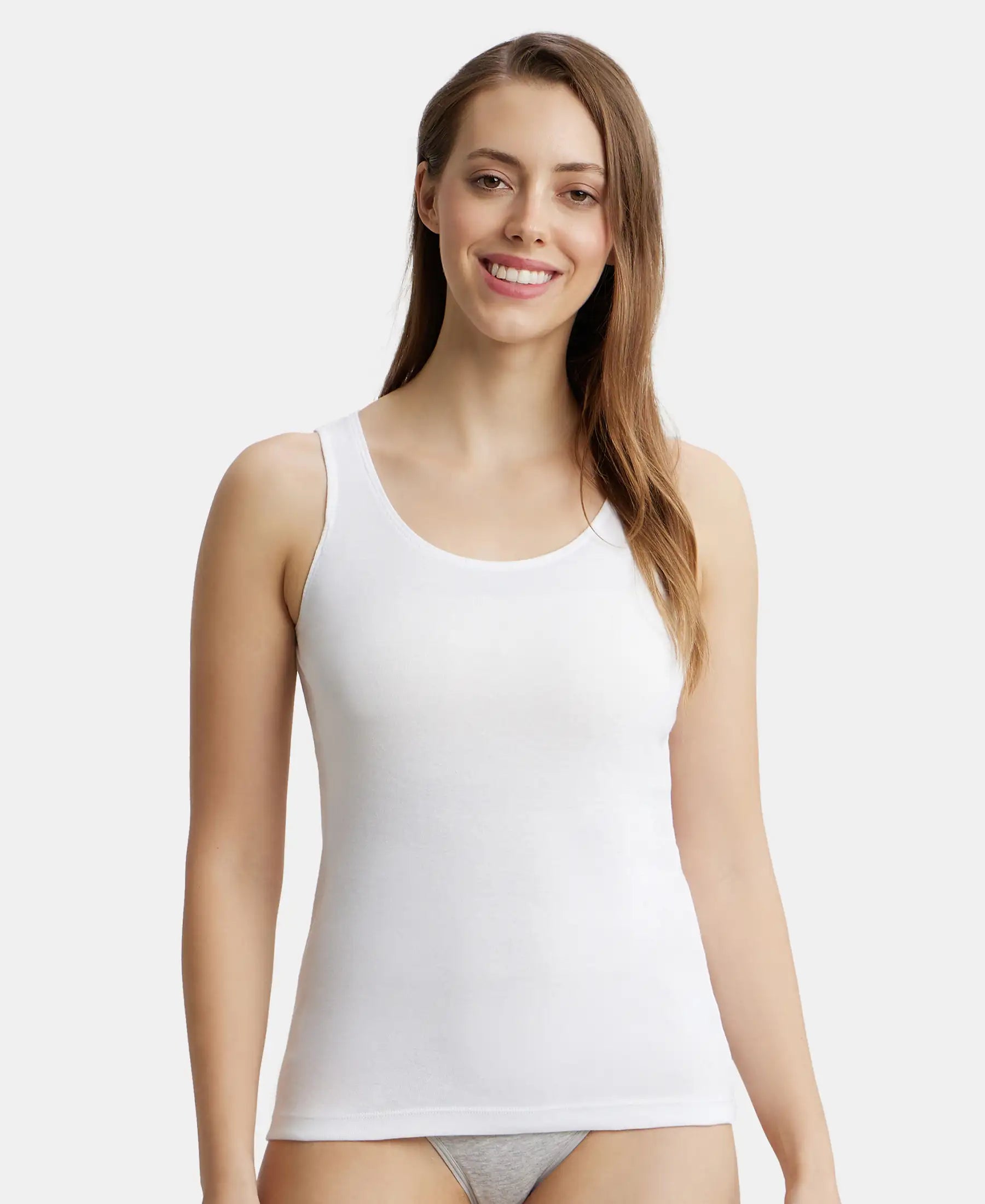 Super Combed Cotton Rib Fabric Inner Tank Top With StayFresh Treatment - White one shoulder tank
