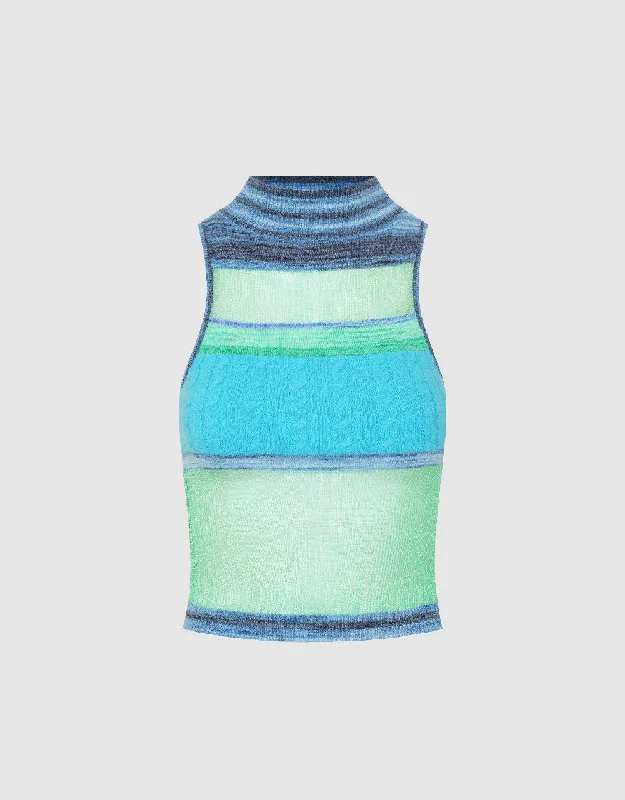 Turtle Neck Knitted Tank Top breathable tank top